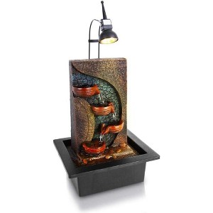 SereneLife Decorative Tabletop LED Water Fountain - SLTWF83LED, Soothing Indoor/Outdoor Waterfall, Black - 1 of 4
