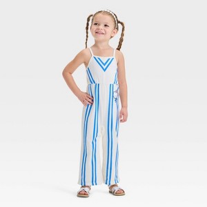 Grayson Mini Hello Kitty Toddler Girls' Long Leg Striped Romper - Blue/White - 1 of 4