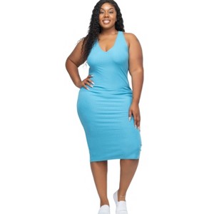 Slickblue Plus Size Sleeveless Ribbed Bodycon Midi Dress, Curve-Hugging Fit, Stretch Jersey, 8 Color Options, Size 1XL-3XL - 1 of 4