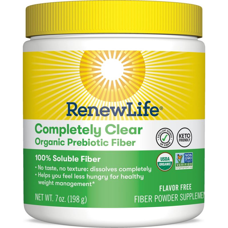 Renew Life Adult Completely Clear Organic Prebiotic Fiber, Keto Friendly Fiber Powder Supplement, 7 oz., 1 of 3