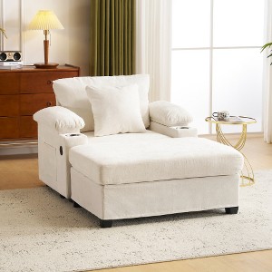 ACEPANO Ergonomic Oversized Sofa with Footstool & Cup Holder for Living Room & Office-Beige - 1 of 4