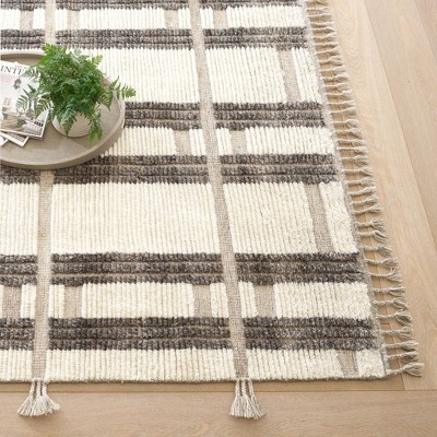 Everett Hand-Knotted Ivory and Charcoal Stripe Wool Rug 3' x 5'