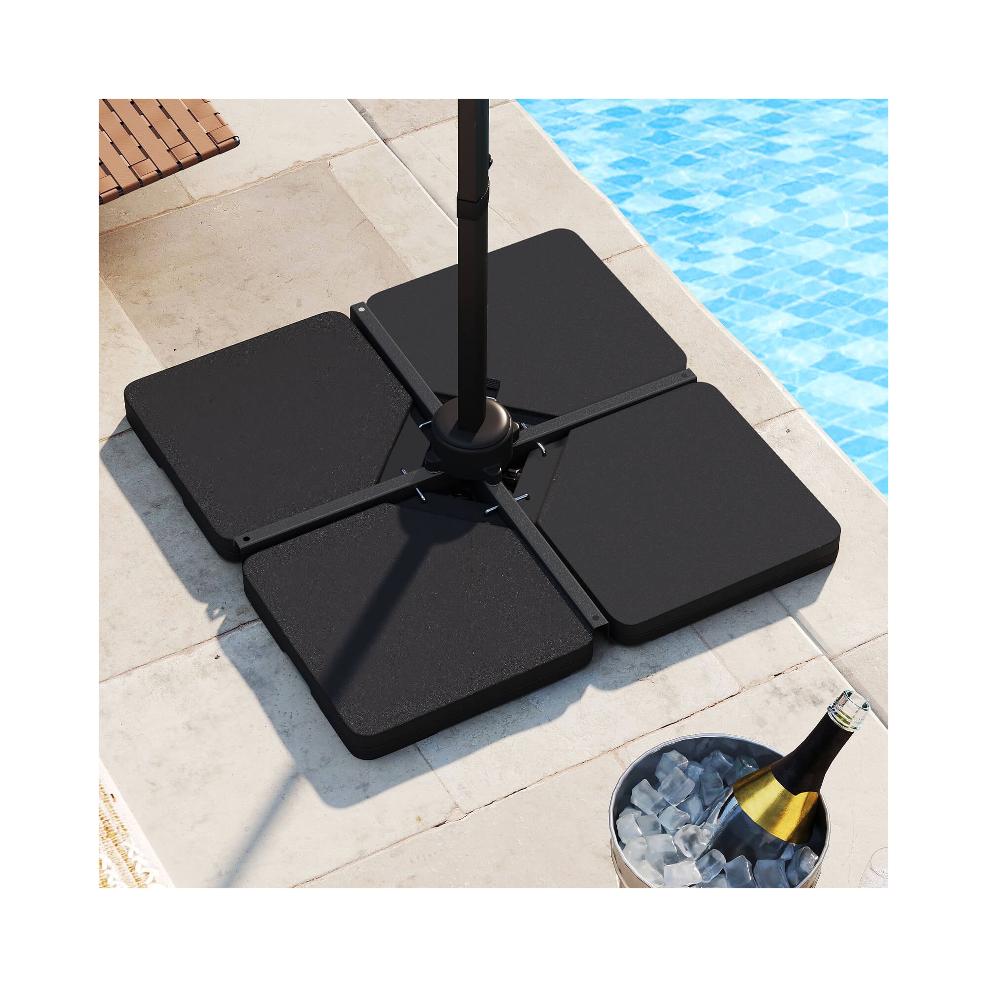 Costway Offset Umbrella Base with 4 Square HDPE Plate & 4 Connection Metal Hooks for Patio