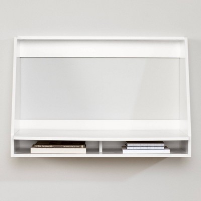Pure White Wall Mounted Floating Desk with Open Storage Shelf