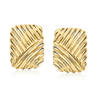 Ross-Simons Italian 18kt Gold Over Sterling Ribbed Square Earrings