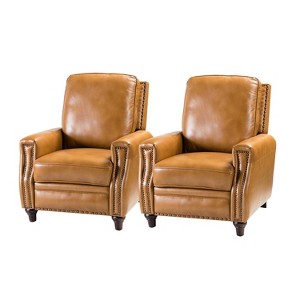 Set of 2 Theresa Modern Wooden Upholstery Genuine Leather Recliner with Nailhead Trim for Living Room and Bedroom  | ARTFUL LIVING DESIGN - 1 of 4