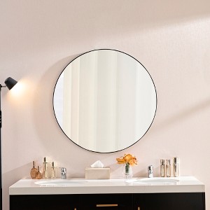 36 Inch Wall Mirror Black Circular Mirror Metal Framed Mirror Round Vanity Mirror Dressing Mirror, for Bathroom, Living Room, Bedroom Wall Decor - 1 of 4