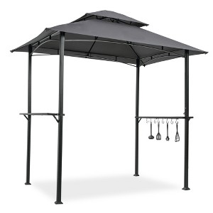 DOMETOUR Outdoor Grill Gazebo 8 x 5 Ft, Shelter Tent, Double Tier Soft Top Canopy and Steel Frame with hook and Bar Counters, Grey - 1 of 4