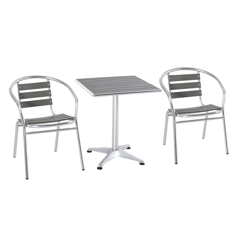 Outsunny 3 Piece Outdoor Patio Bistro Set, Slatted Aluminum Bistro Table, and Chairs, Composite Dining Table, Silver, 5 of 8