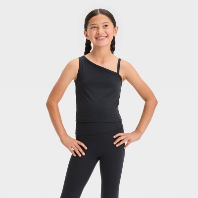 Girls' Asymmetrical Cropped Tank Top - All In Motion™ Black S : Target