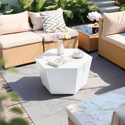 UPHA 28-Inch Hexagon Outdoor Coffee Table – Magnesium Oxide Coffee Table for Patio, Backyard & Garden