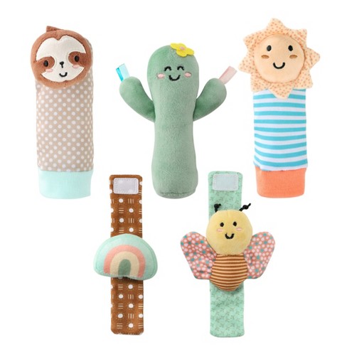 The Peanutshell Boho Baby Rattle Socks And Wrist Rattle Set 5 Piece Target