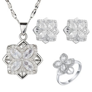 Silver Titanium Steel Flower - Shaped Crystal Minimalist Women's Jewelry Set - 1 of 4