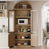 Modern Farmhouse 6-Tier Arched Bookcase Cabinet, 2 Glass & 2 Wooden Doors, Deep Storage Organizer for Living Room Kitchen Office - 3 of 4