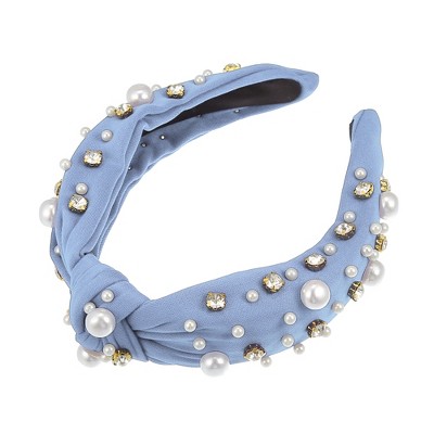 Unique Bargains Women's Knotted Simulated Pearl Rhinestones Headband 1.18" Wide 1Pc