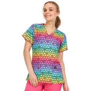 MediChic Women Scrubs V-Neck Printed Scrub Top with Three Pockets - 1 of 4