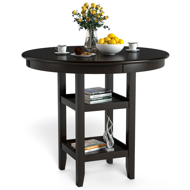 Costway 36.5'' Counter Height Dining Table W/ 42'' Round Tabletop & 2-Tier Storage Shelf, 1 of 11