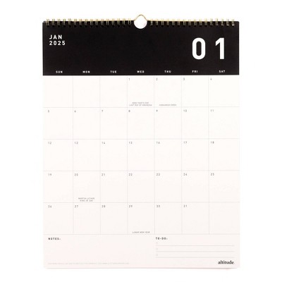 Altitude 2025 Monthly Wall Calendar 15"x12" Black: Spiral Planner for Adults & Teens, January-December