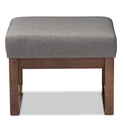 Gray Fabric Upholstered Walnut Wood Ottoman Stool