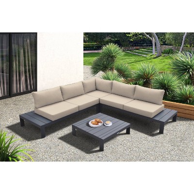 4pc Razor Outdoor Sectional set in Dark Gray Finish and Gray Cushions - Armen Living