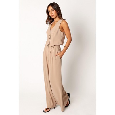 Beige Polyester Two Piece Vest and Pant Set XL