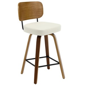 Bekrvio Swivel Counter Height Bar Stools Set of 1/2/3/4,26" Faux Leather Upholstered Bar Stools with Back & Bent Wood Frame for Kitchen Island - 1 of 4