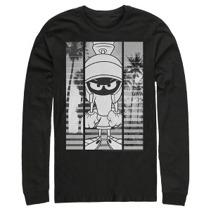 Men's Looney Tunes Marvin the Martian Black and White Long Sleeve Shirt - 1 of 4