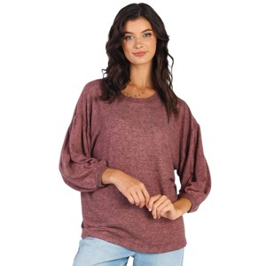 Slickblue Women’s Mauve/Heather Grey Puff Sleeve Top, Long Balloon Sleeves, Relaxed Fit, Casual Style, S-L - 1 of 4