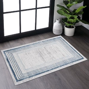 Kumasinova Bordered Area Rug, Non-Slip Medium-Pile Living Room Rug, Stain-Resistant Door Mat, Kids & Pets Friendly, Non-Shedding, Brown - 1 of 4