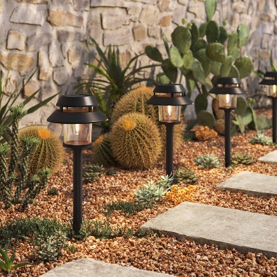 6pk Double Hood Jar Vintage Solar LED Outdoor Path Lights Matte Black - Threshold&#8482;_2