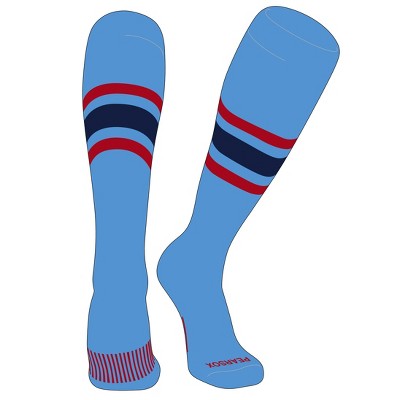 PEAR SOX Striped OTC Baseball, Softball, Football Socks (B) Sky Blue, Red, Navy
