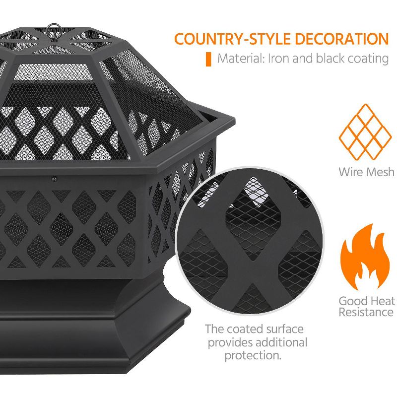Yaheetech 24in Outdoor Hex Fire Pits Firepit Bowl with Spark Screen & Poker for Patio Backyard, 5 of 11