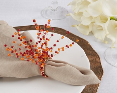 Orange Beaded Burst Design Napkin Rings Set of 4