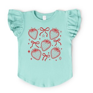 The Juniper Shop Coquette Strawberry Chart Flutter Sleeve Tee - 2T - Seafoam - 1 of 4