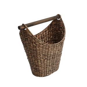 happimess Talia Classic Coastal Hand-Woven Water Hyacinth Toilet Paper Basket with Wood Bar - 1 of 4