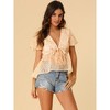 Allegra K Women's Summer Short Flare Sleeve Deep V Neck Sheer Floral Blouse - 3 of 4