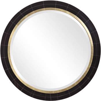 Uttermost Round Vanity Decorative Wall Mirror Beveled Black Antique Brass Copper Wood Metal Frame 36" Wide for Bathroom Bedroom