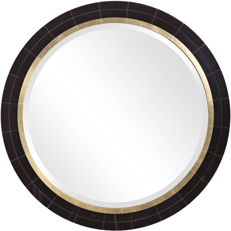 Uttermost Round Vanity Decorative Wall Mirror Beveled Black Antique Brass Copper Wood Metal Frame 36" Wide for Bathroom Bedroom, 1 of 2