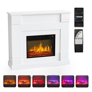 ROVSUN 47''W Freestanding Electric Fireplace Stove with Mantel & Smart App Control, 1400W Space Heater with 6 Realistic Flame & Timer for Home - 1 of 4