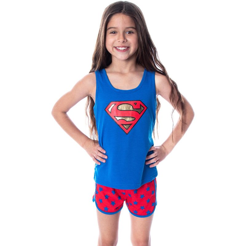 Dc Comics Girls' Superman Classic Logo Racerback Tank Shorts Pajama Set Superman Logo, 1 of 6