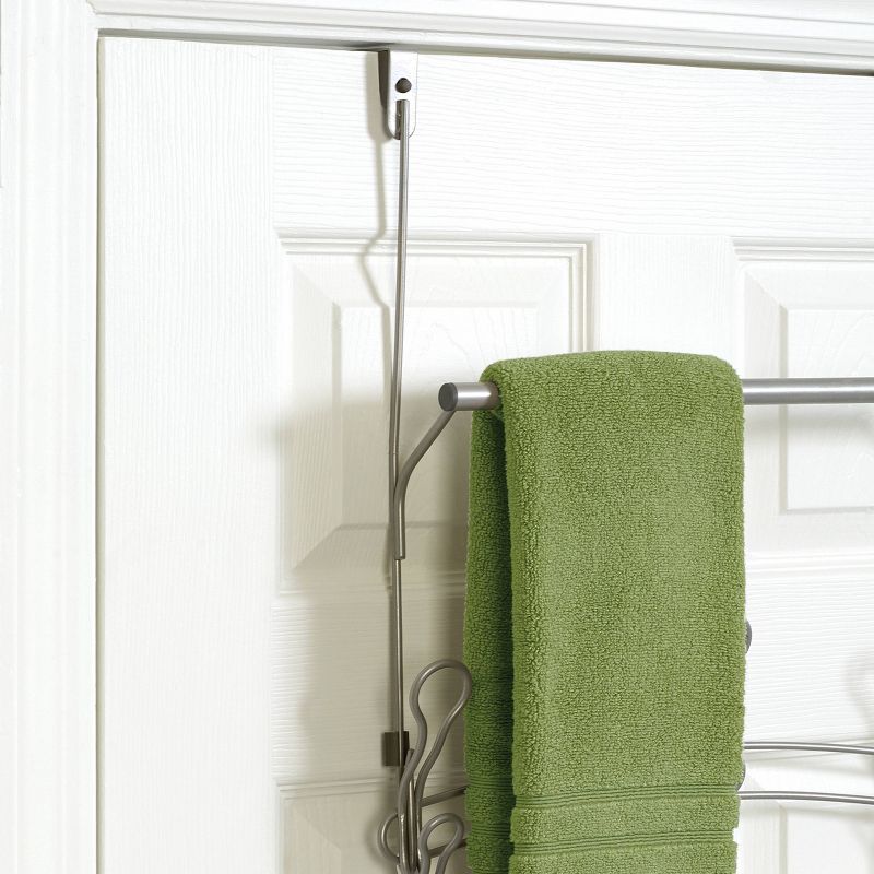 Snug Fit Over the Door Towel Bar with Mesh Pocket Storage Satin Nickel - Zenna Home, 6 of 9