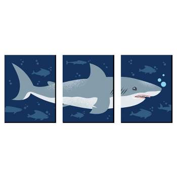 Big Dot of Happiness Shark Zone - Nursery Wall Art, Kids Room Decor and Jawsome Shark Home Decoration - Gift Ideas - 7.5 x 10 inches - Set of 3 Prints