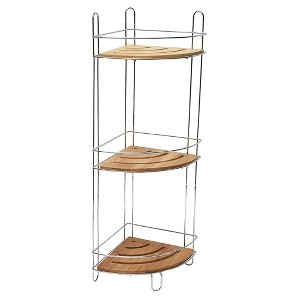 Evideco French Home Goods 3-Tier Bamboo Corner Storage Tower with Metal Frame – No Assembly Required, Ideal for Bathroom or Kitchen Organization - 1 of 4