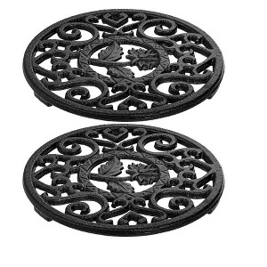 Itopfox 2 Pack Cast Iron Trivet with Pegs, Round Metal Trivet with Vintage Patterns, Rustproof Hot Pot Holder for Serving Hot Dishes, Pans, Pots - 1 of 4