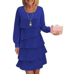 Coolmee Womens Flowy Maxi Dress Chiffon Long Sleeve Crew Neck Casual Ruffle Tiered Boho Wedding Guest Long Dress - 1 of 3