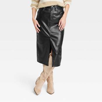Women's Super-High Rise Faux Leather Midi Skirt - Universal Thread™ Black