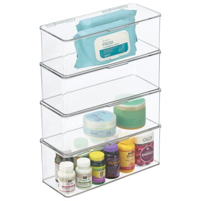 mDesign Plastic Bathroom Storage Organizer Bin Box with Hinge Lid