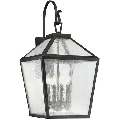 Woodstock Black 4-Light Outdoor Wall Lantern with Seeded Glass