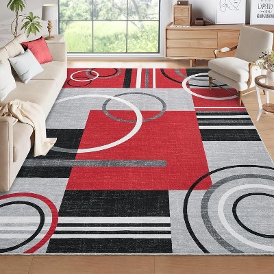 Abstract Kitchen Runner Rug, Washable Non-Slip Soft Low Pile Modern Geometric Indoor Carpet for Hallway Laundry Bathroom Bedroom