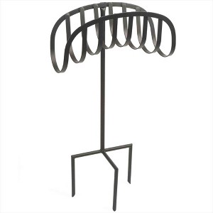 Liberty Garden Freestanding Decorative Powder Coated Steel Manger Garden Hose Holder Storage Stand with 3 Prong Anchor Support, Black - 1 of 4